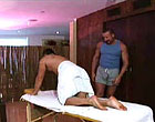 Older muscle masseur fucks his client on the table